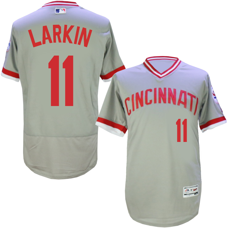 Men MLB Cincinnati Reds #11 Larkin grey throwback 1976 Flexbase jerseys